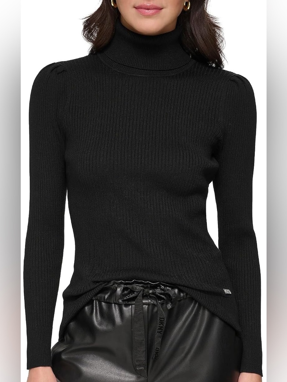 DKNY Black Ribbed Crew-Neck Sweater Size XL